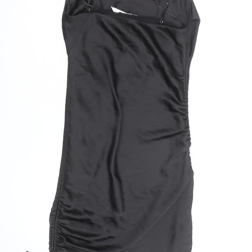 ZARA Women’s Black Slip Dress Size 8 Satin Ruched Partywear