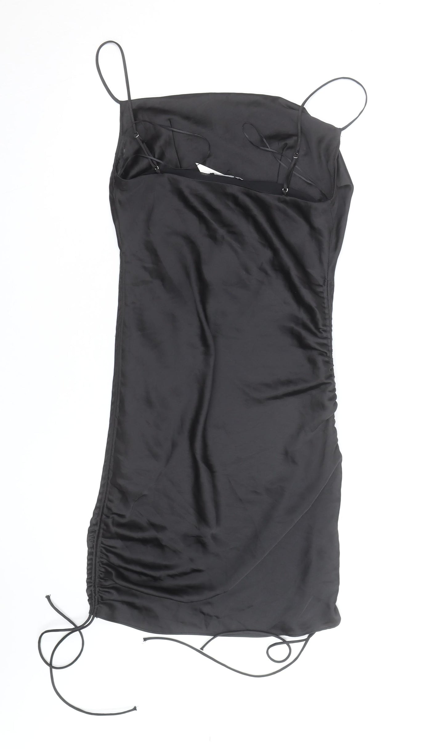 ZARA Women’s Black Slip Dress Size 8 Satin Ruched Partywear