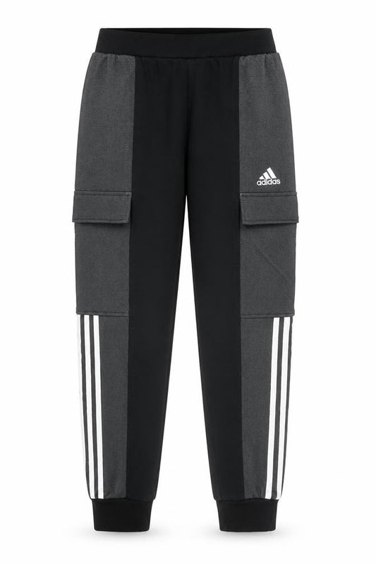 Front view of Adidas boys’ black jogger fleece activewear trousers 10 years