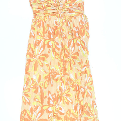 Zara Women Orange Floral Slip Dress Size 10 Summer Lightweight