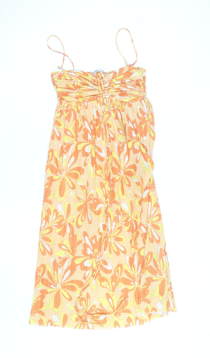 Zara Women Orange Floral Slip Dress Size 10 Summer Lightweight