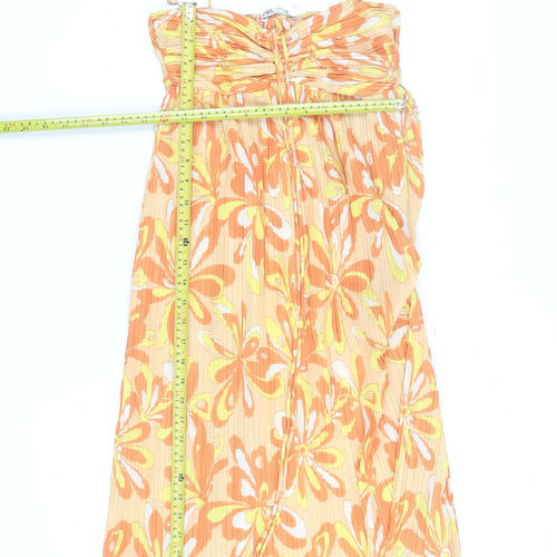 Zara Women Orange Floral Slip Dress Size 10 Summer Lightweight