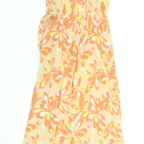 Zara Women Orange Floral Slip Dress Size 10 Summer Lightweight
