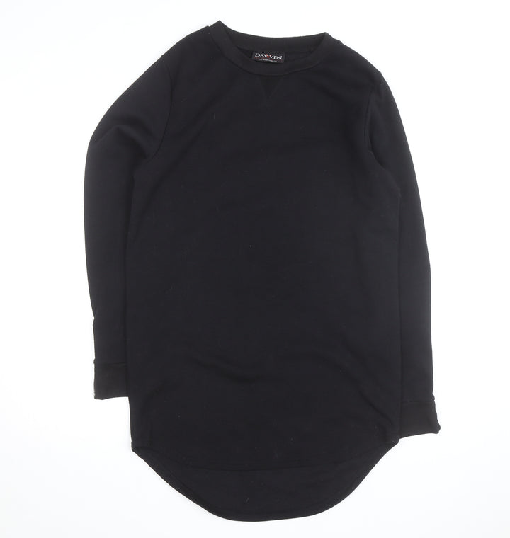 Draven Men's Black Crew Neck Pullover Sweatshirt Medium Zip Detail