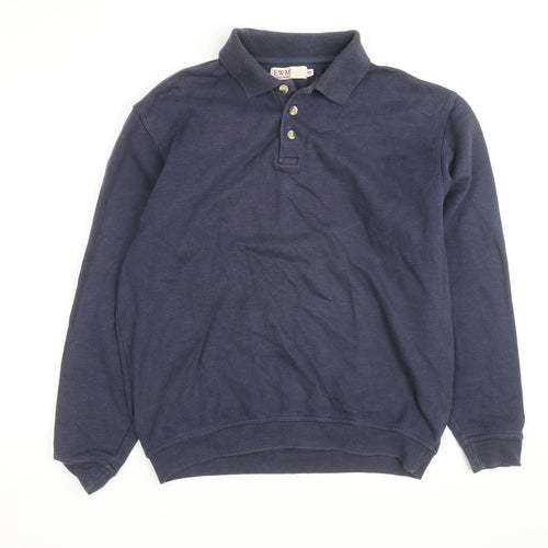 EWM Men's Navy Cotton Acrylic Long Sleeve Henley Jumper M