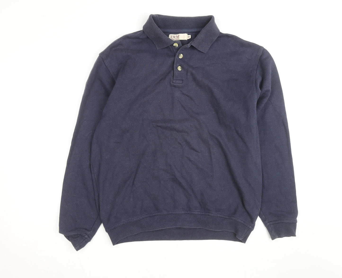 EWM Men's Navy Cotton Acrylic Long Sleeve Henley Jumper M