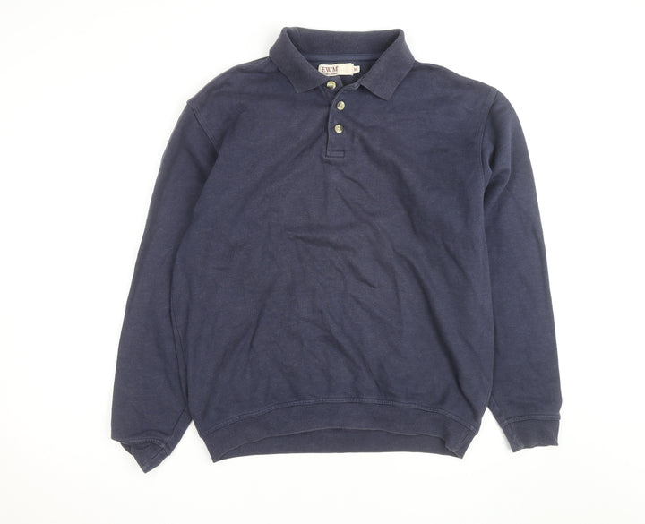 EWM Men's Navy Cotton Acrylic Long Sleeve Henley Jumper M