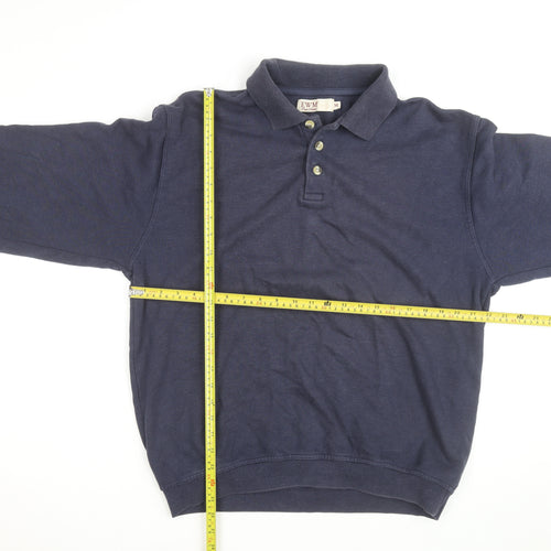 EWM Men's Navy Cotton Acrylic Long Sleeve Henley Jumper M