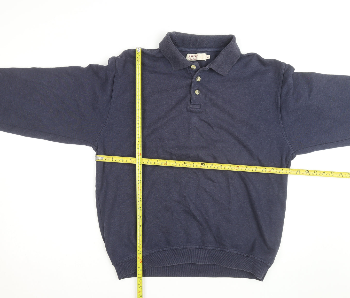 EWM Men's Navy Cotton Acrylic Long Sleeve Henley Jumper M