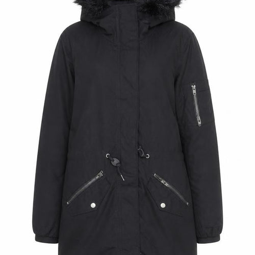 H&M Women’s Black Parka Coat Size 12 Hooded Faux Fur Trim Winter Jacket