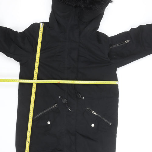 H&M Women’s Black Parka Coat Size 12 Hooded Faux Fur Trim Winter Jacket