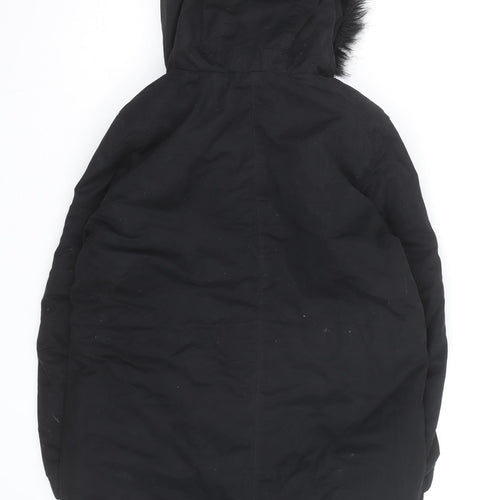 H&M Women’s Black Parka Coat Size 12 Hooded Faux Fur Trim Winter Jacket