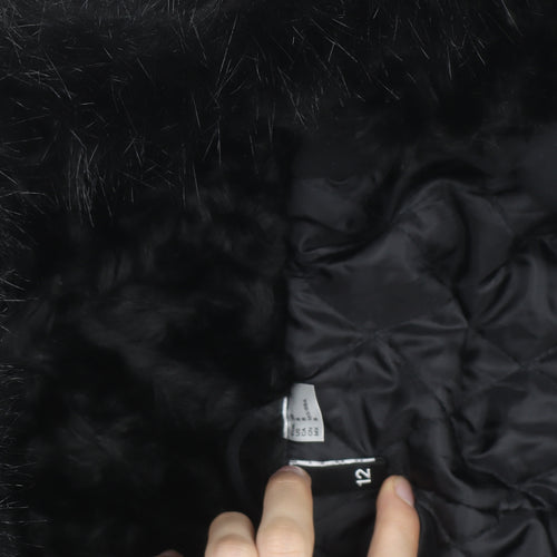 H&M Women’s Black Parka Coat Size 12 Hooded Faux Fur Trim Winter Jacket