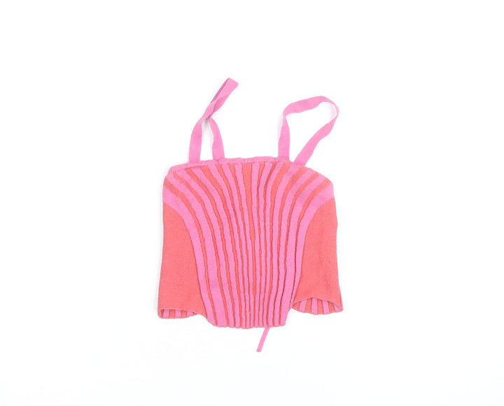 XXX Girls Pink Striped Knit Tank Top Size L Cotton Blend Summer Vest