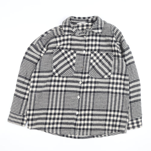 Tu Women Black Check Flannel Shacket Size 8 Button Front