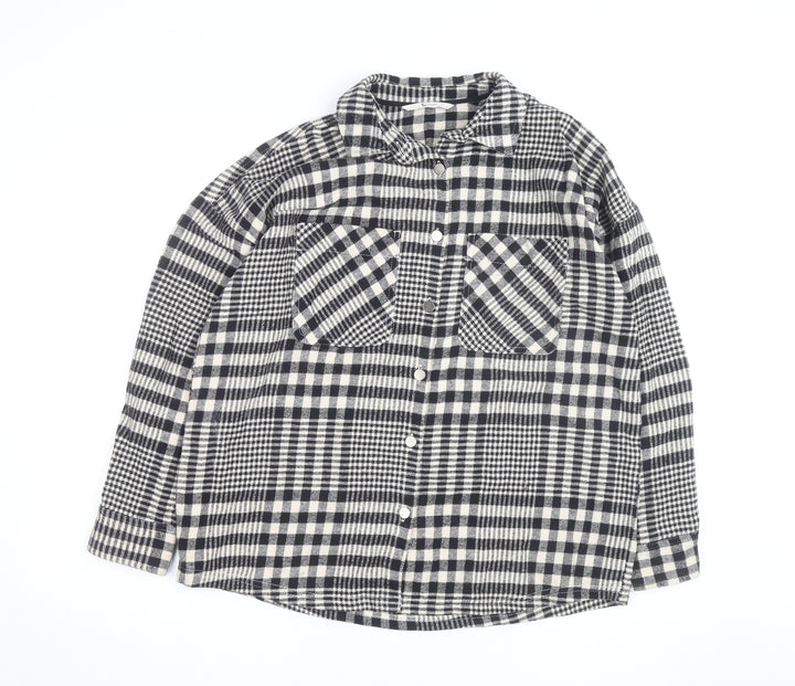 Tu Women Black Check Flannel Shacket Size 8 Button Front