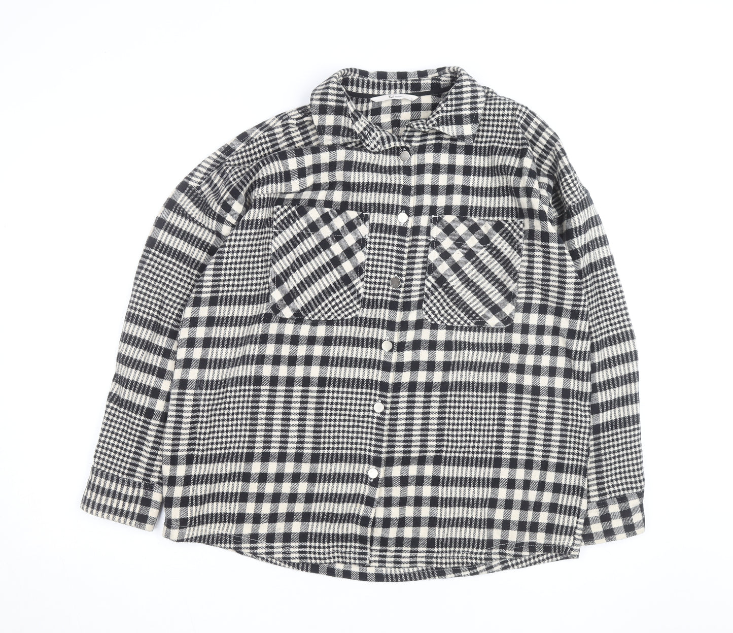 Tu Women Black Check Flannel Shacket Size 8 Button Front