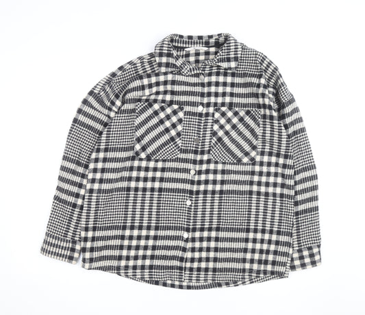 Tu Women Black Check Flannel Shacket Size 8 Button Front