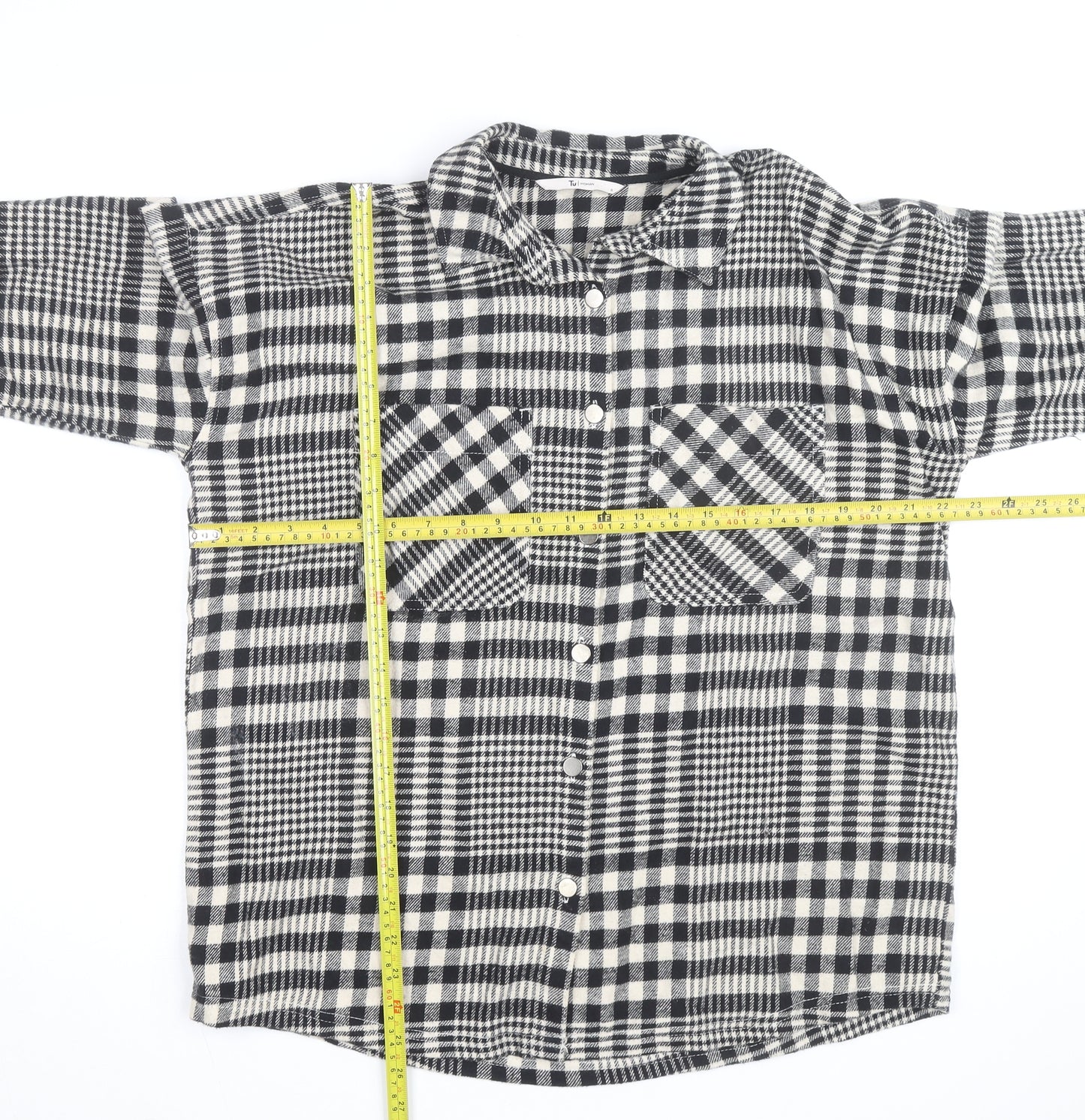 Tu Women Black Check Flannel Shacket Size 8 Button Front