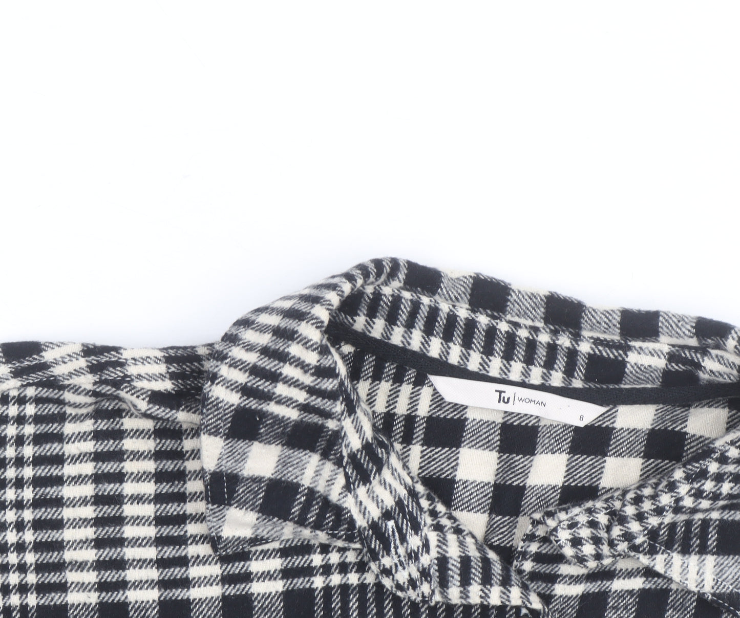 Tu Women Black Check Flannel Shacket Size 8 Button Front