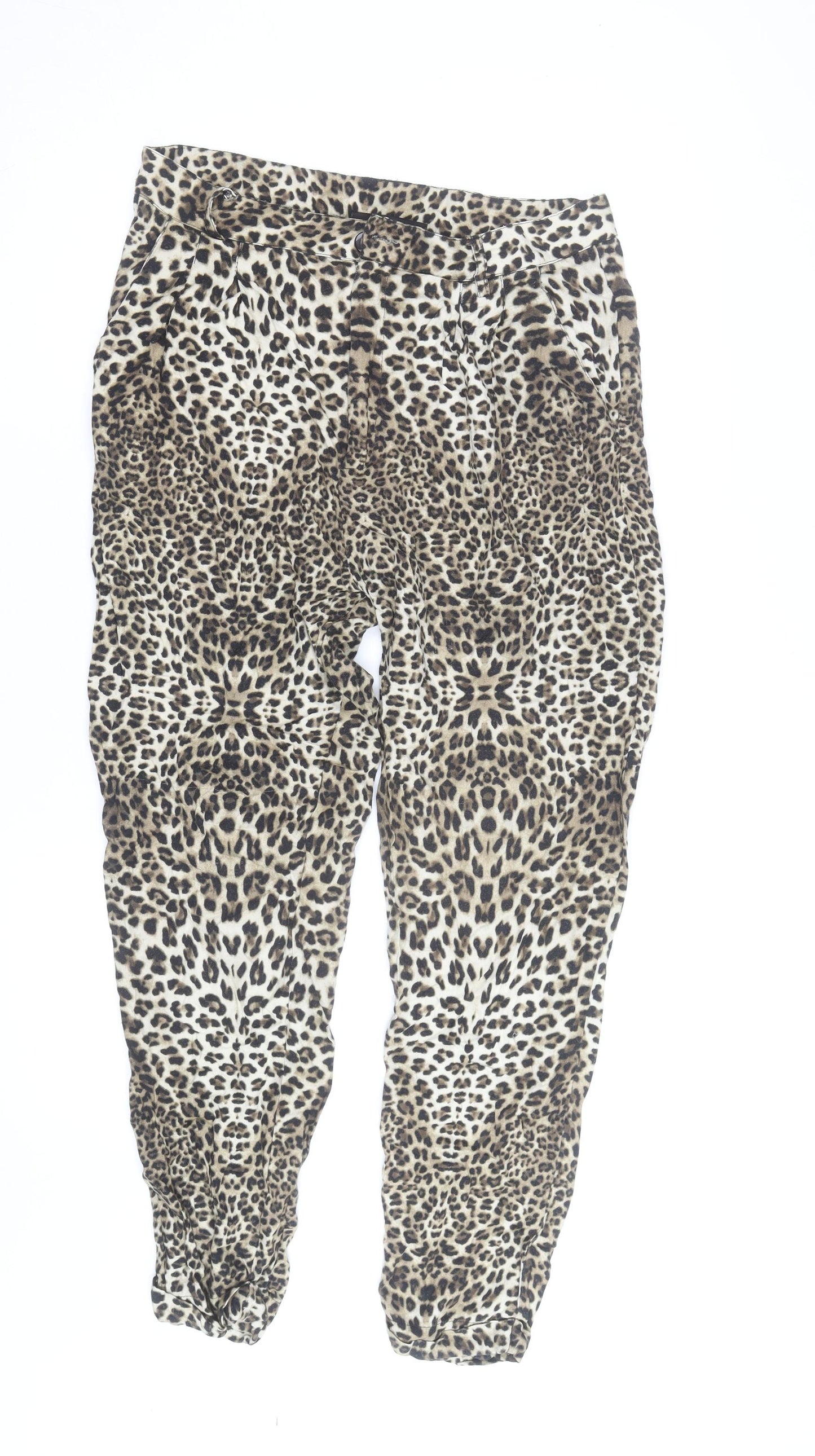 River Island Women's Brown Animal Print Tapered Trousers Size 16