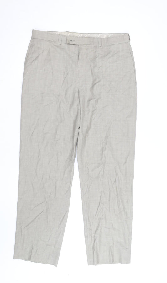 Calvin Klein Men's Beige Wool Blend Regular Fit Dress Pants 34W 32L