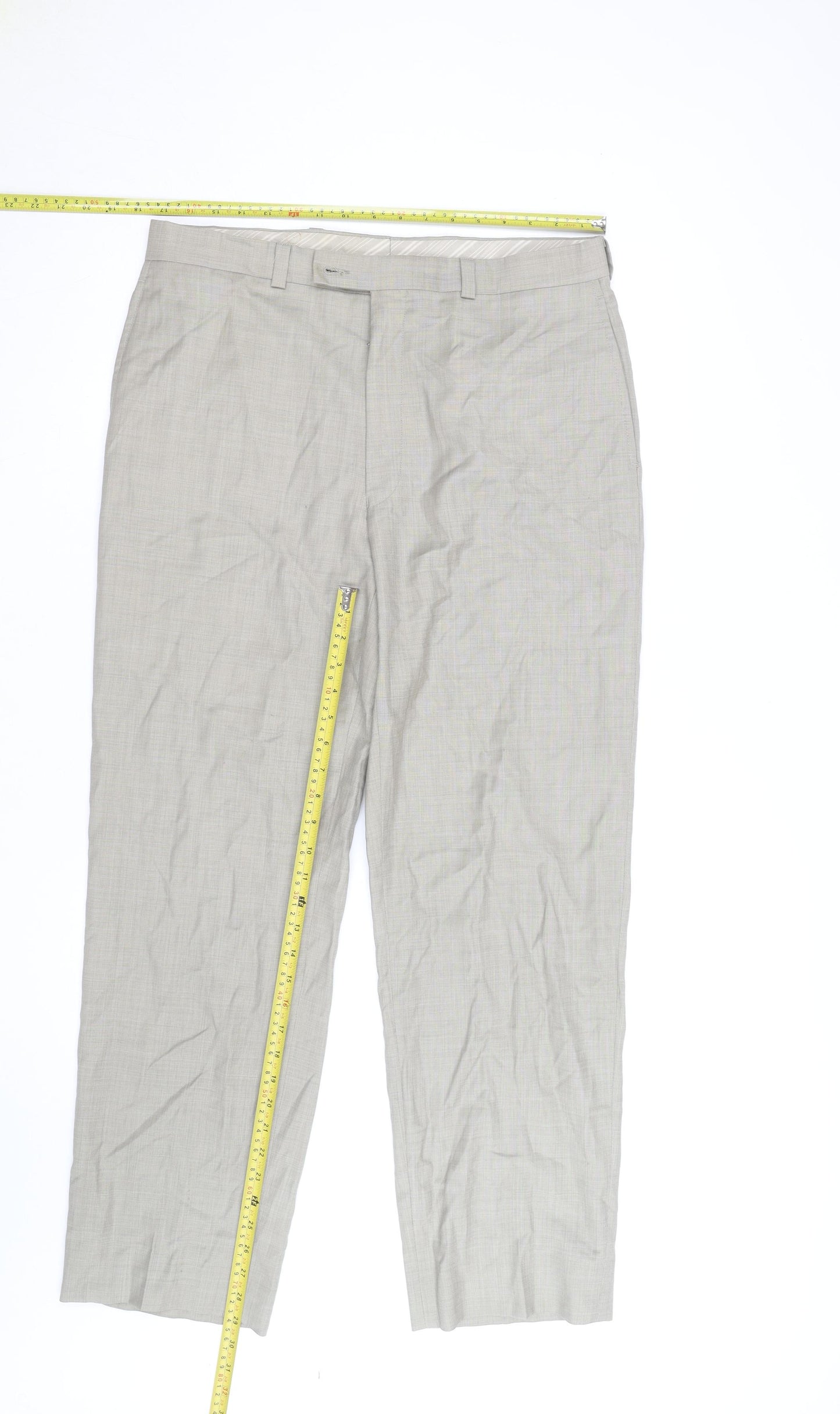 Calvin Klein Men's Beige Wool Blend Regular Fit Dress Pants 34W 32L