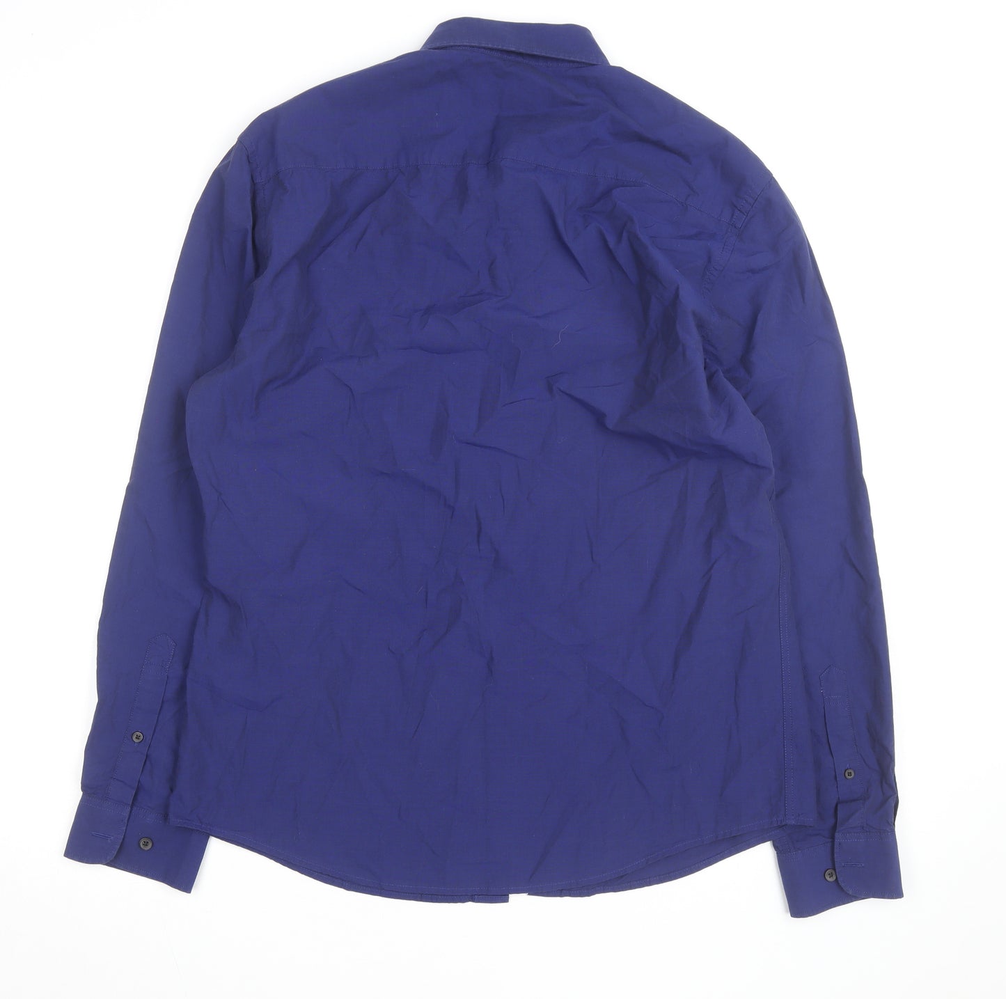 Marks and Spencer Men's Blue Cotton Button-Down Long Sleeve Shirt L