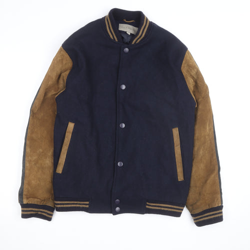 RETREAT Men's Blue Wool Leather Varsity Jacket Size S