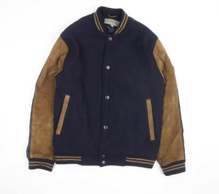 RETREAT Men's Blue Wool Leather Varsity Jacket Size S