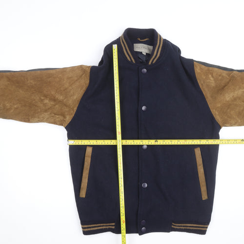 RETREAT Men's Blue Wool Leather Varsity Jacket Size S