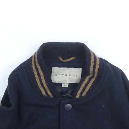 RETREAT Men's Blue Wool Leather Varsity Jacket Size S