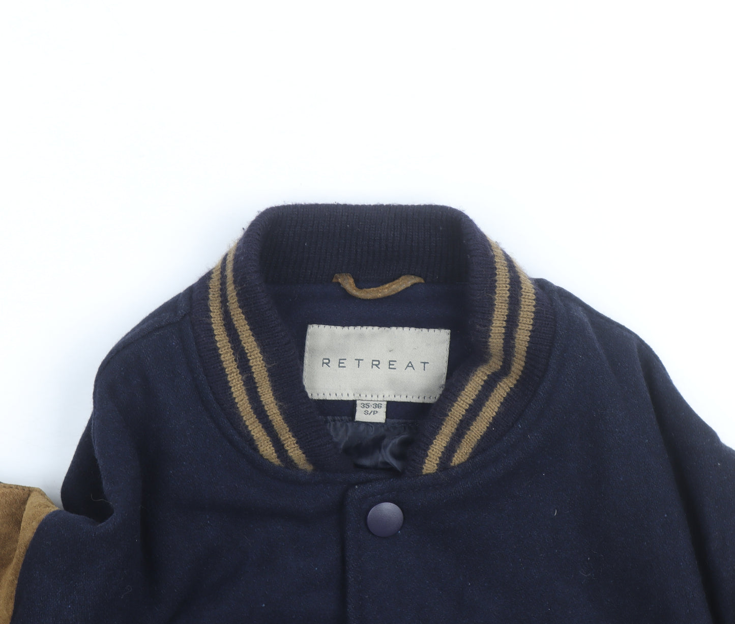 RETREAT Men's Blue Wool Leather Varsity Jacket Size S