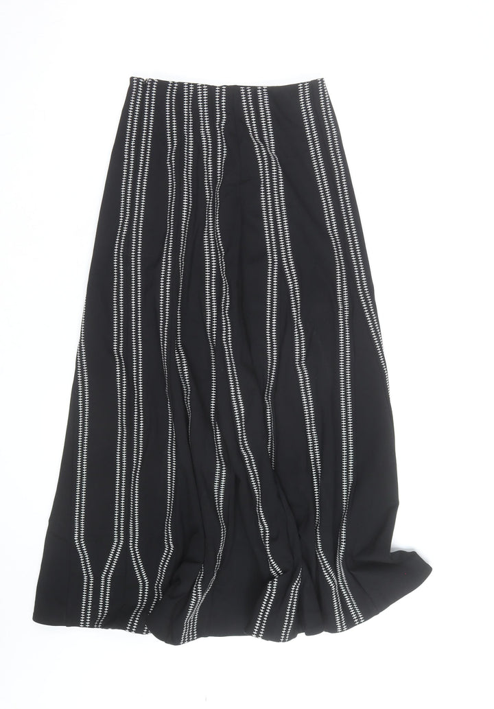 Jaeger Women’s Black A-Line Long Skirt Size 8 Striped Cotton Blend
