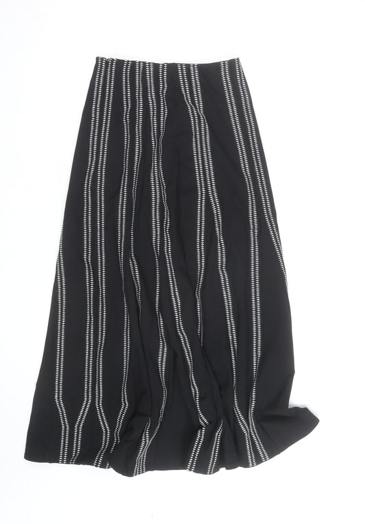 Jaeger Women’s Black A-Line Long Skirt Size 8 Striped Cotton Blend