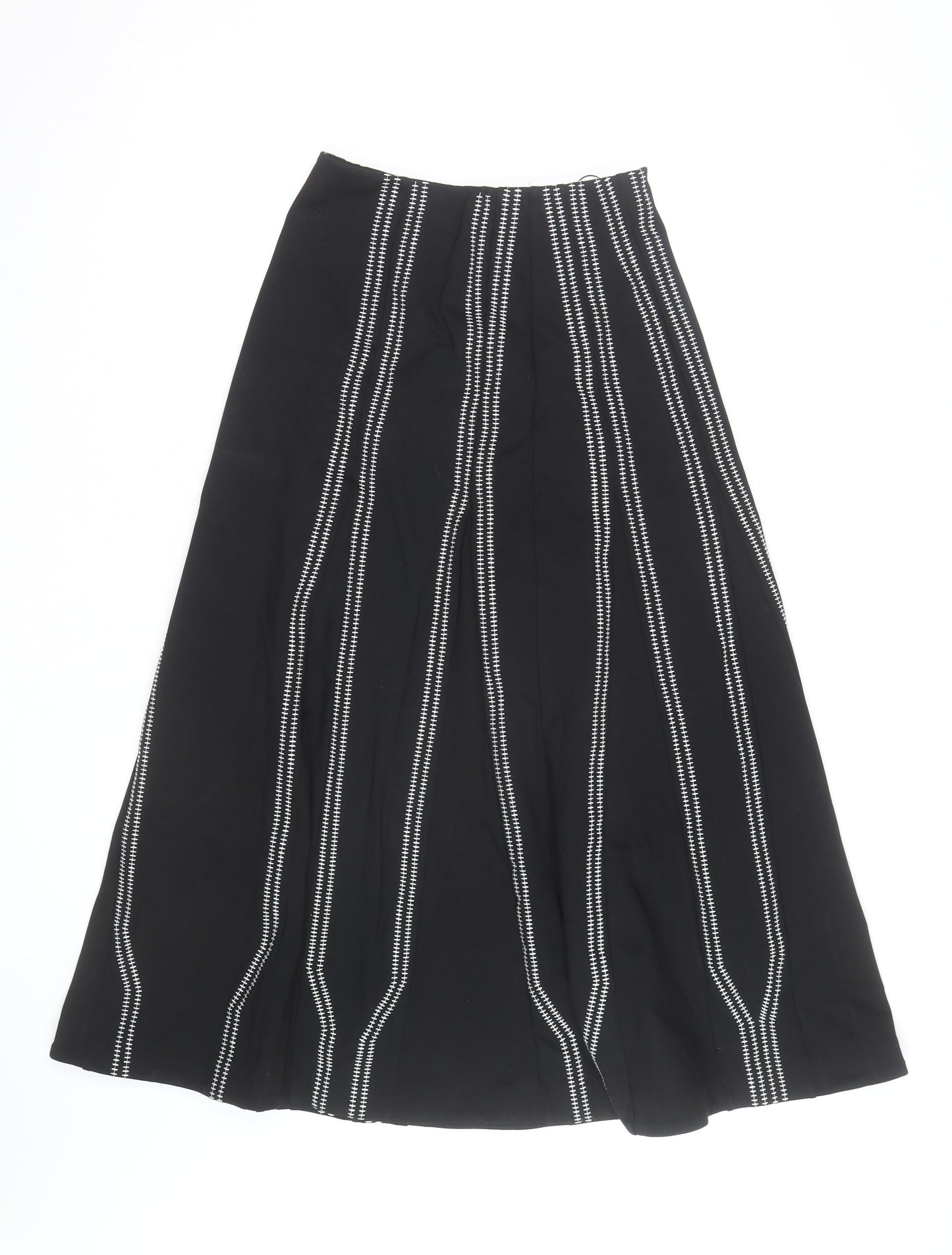 Jaeger Women’s Black A-Line Long Skirt Size 8 Striped Cotton Blend