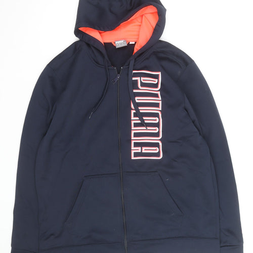 Puma Mens Blue Full Zip Hoodie Size L Sports Fleece Sweatshirt