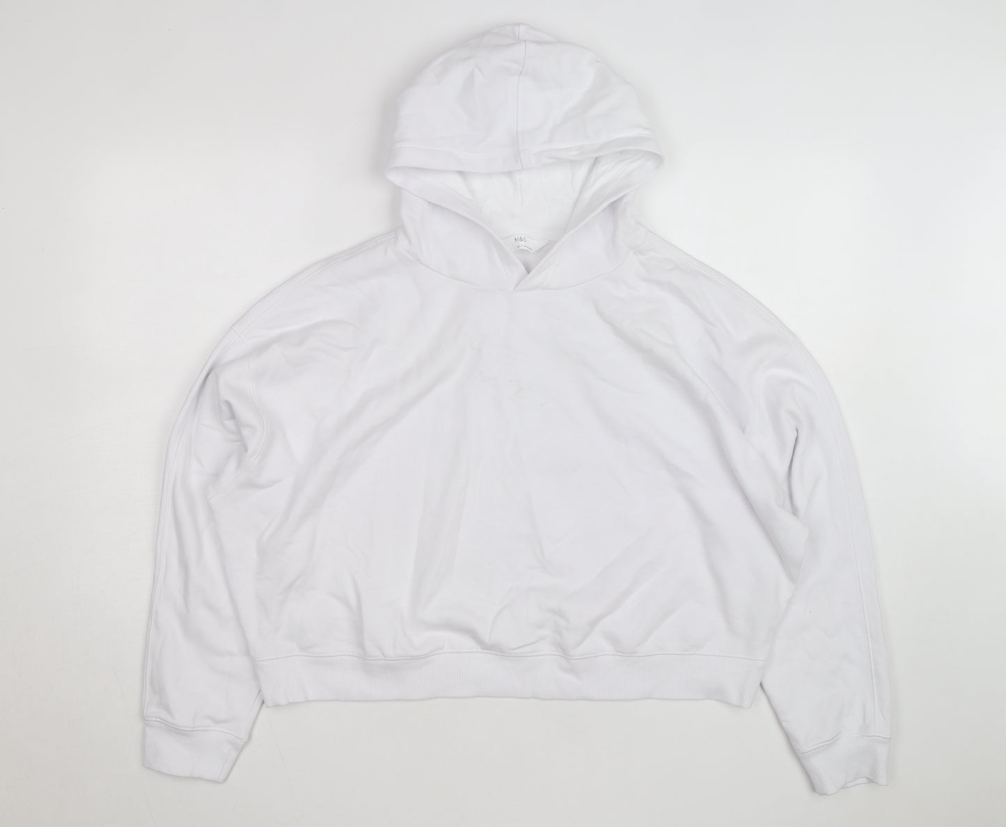 Marks and Spencer Men's White Pullover Hoodie L Lightweight Cotton Blend