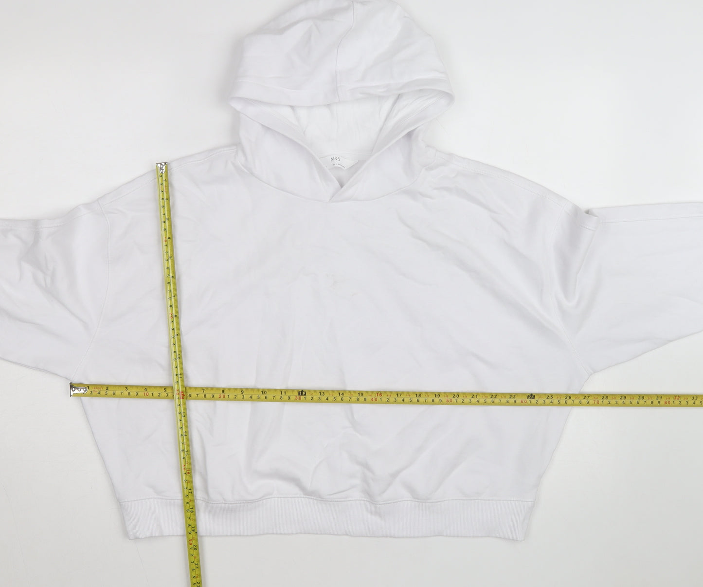Marks and Spencer Men's White Pullover Hoodie L Lightweight Cotton Blend