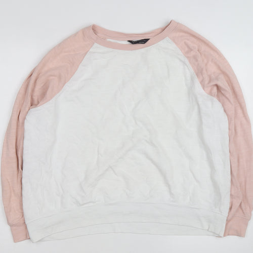 Marks and Spencer Women’s Pink & White Raglan Cotton Jumper Size 16