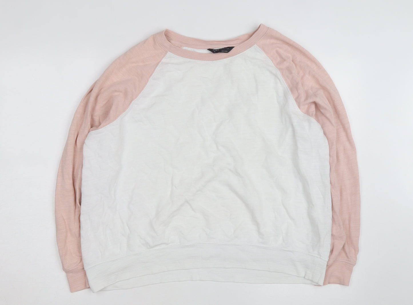 Marks and Spencer Women’s Pink & White Raglan Cotton Jumper Size 16