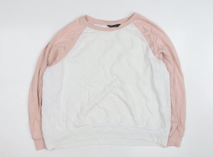 Marks and Spencer Women’s Pink & White Raglan Cotton Jumper Size 16