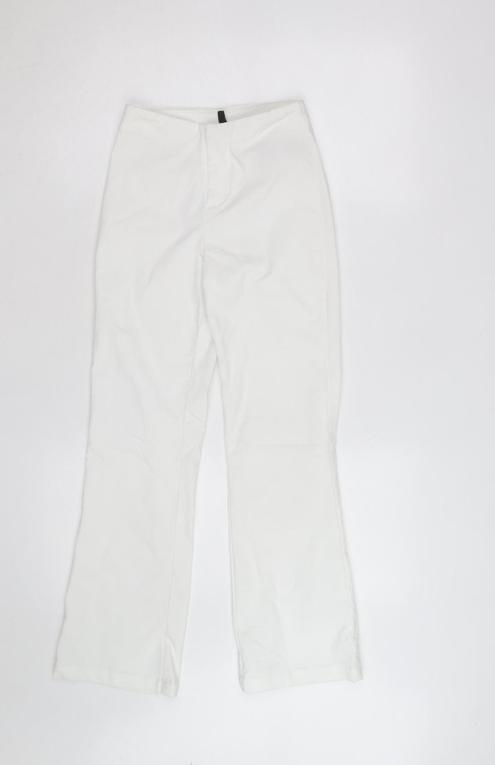 H&M Divided Women White XS Flared Trousers Cotton Blend