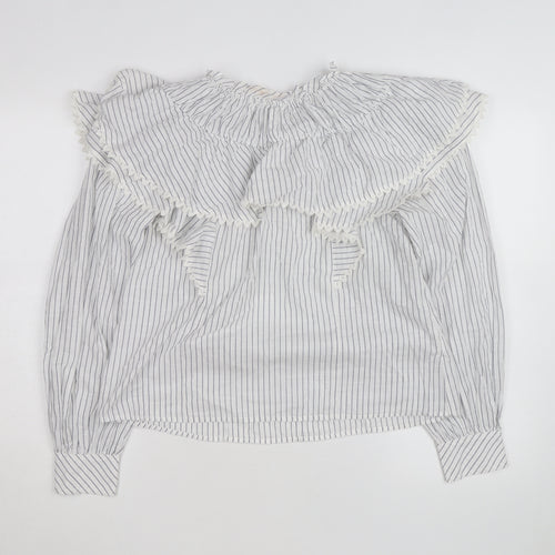 Marks and Spencer Women’s Blue Striped Ruffle Cotton Blouse Size 8