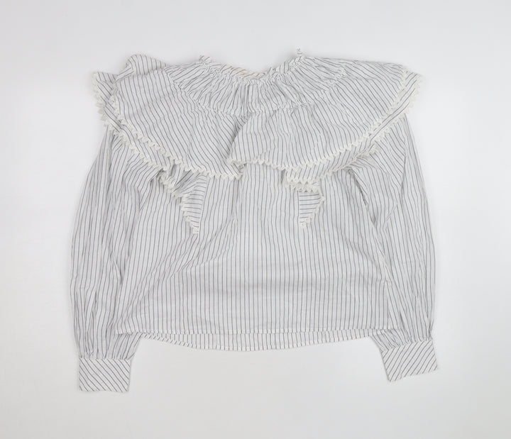 Marks and Spencer Women’s Blue Striped Ruffle Cotton Blouse Size 8