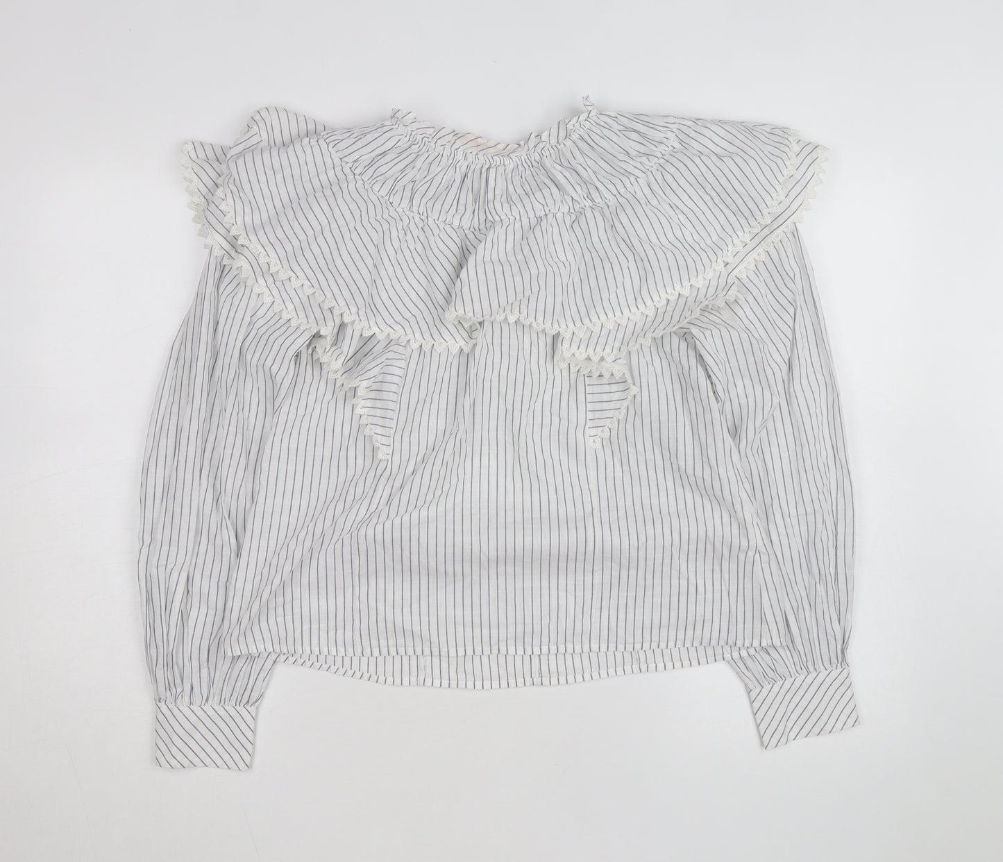 Marks and Spencer Women’s Blue Striped Ruffle Cotton Blouse Size 8
