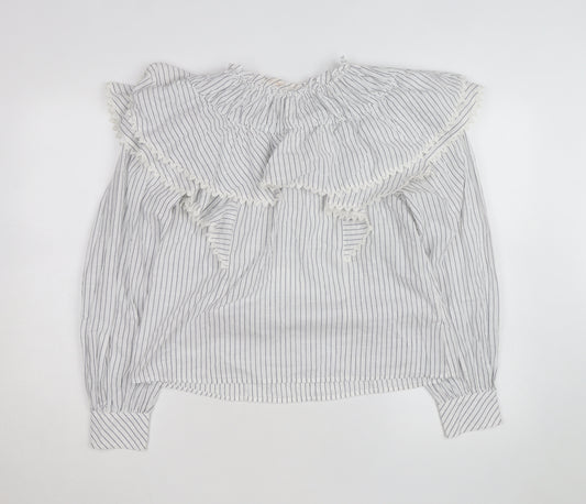 Marks and Spencer Women’s Blue Striped Ruffle Cotton Blouse Size 8