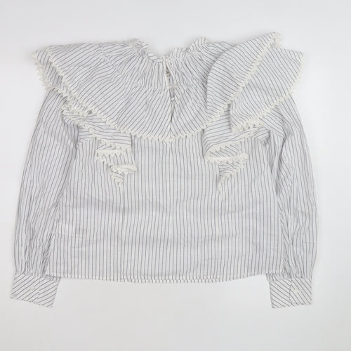 Marks and Spencer Women’s Blue Striped Ruffle Cotton Blouse Size 8