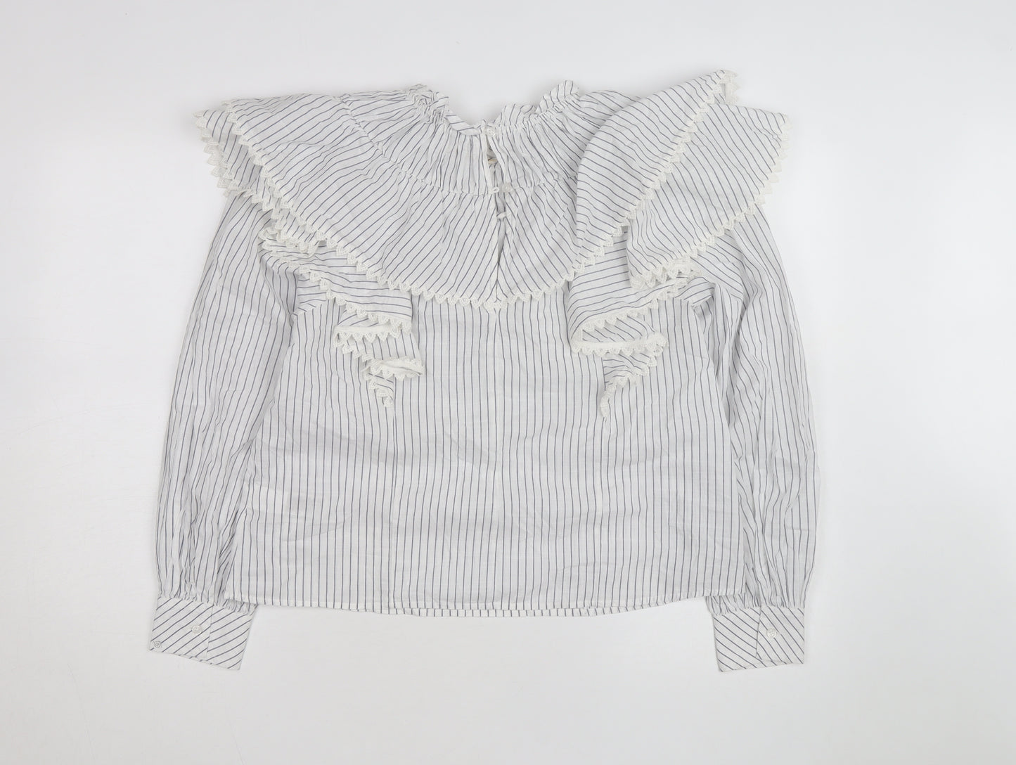 Marks and Spencer Women’s Blue Striped Ruffle Cotton Blouse Size 8