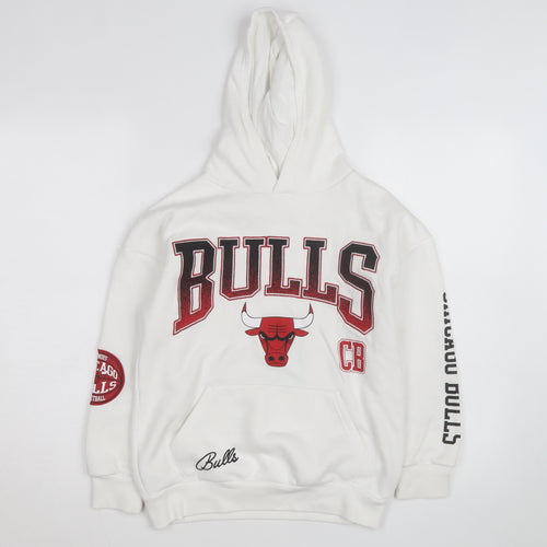 Primark Men’s White Chicago Bulls Pullover Hoodie M Graphic Fleece